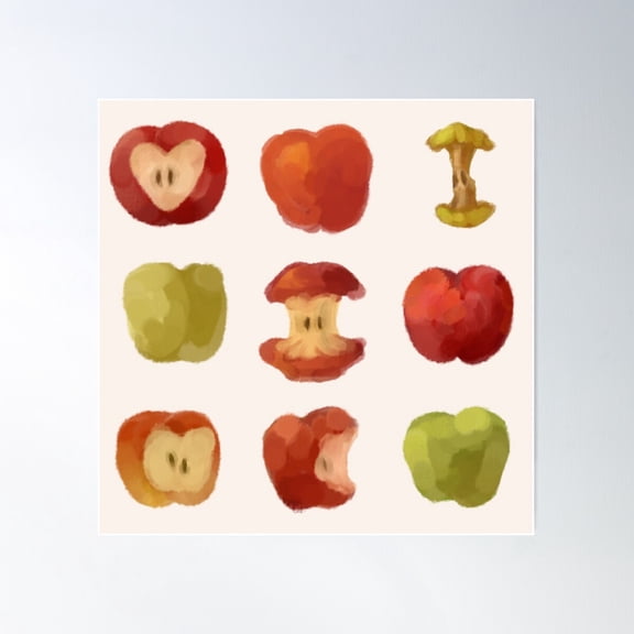 Apples Pattern Bitten Apple Rotten Apple Whimsical Twee Funky Applecore Poster Wall Art, Modern Wall Decor For Living Room Bedroom, 24x24 UNFRAMED