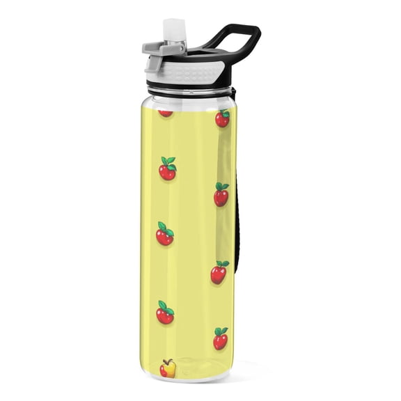 Apples Pattern Design 1000ml Tritan Sport Bottle Straw LeakProof Food-Grade Portable Wide Handle