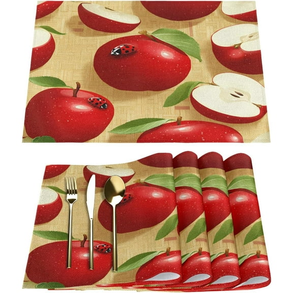 Apples Pattern Placemats Set of 6 Washable Kitchen Dining Table Mats 12 x 18 Inch Modern Cloth Place Mats Non-Slip Heat Resistant Placemats for Home Farmhouse Kitchen Dinner Party