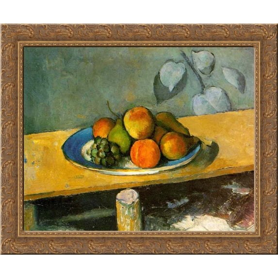 Apples, Pears and Grapes 24x20 Gold Ornate Wood Framed Canvas Art by Paul Cezanne