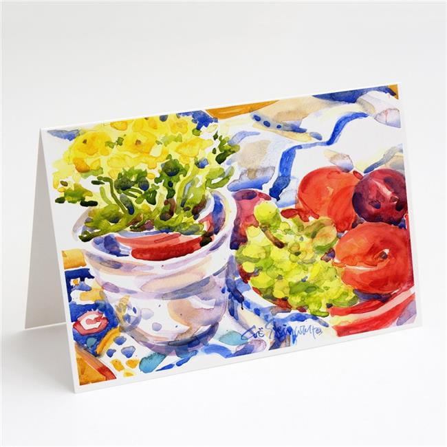 Apples, Plums & Grapes with Flowers Greeting Cards & Envelopes - Pack of 8