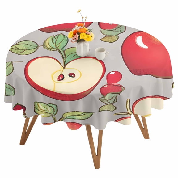 Apples Round Tablecloth 54 inches Fruits Modern Art Waterproof Oil-Proof Table Cloth Round Table Cover for Holiday Party Picnic Dinner Decor Indoor and Outdoor Use