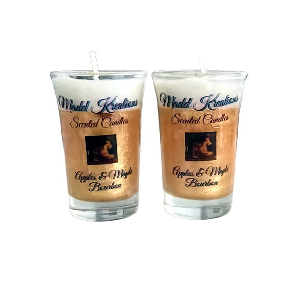 Apples and Maple Bourbon Fragrance, White and Gold Glass Votives, 2 Pack