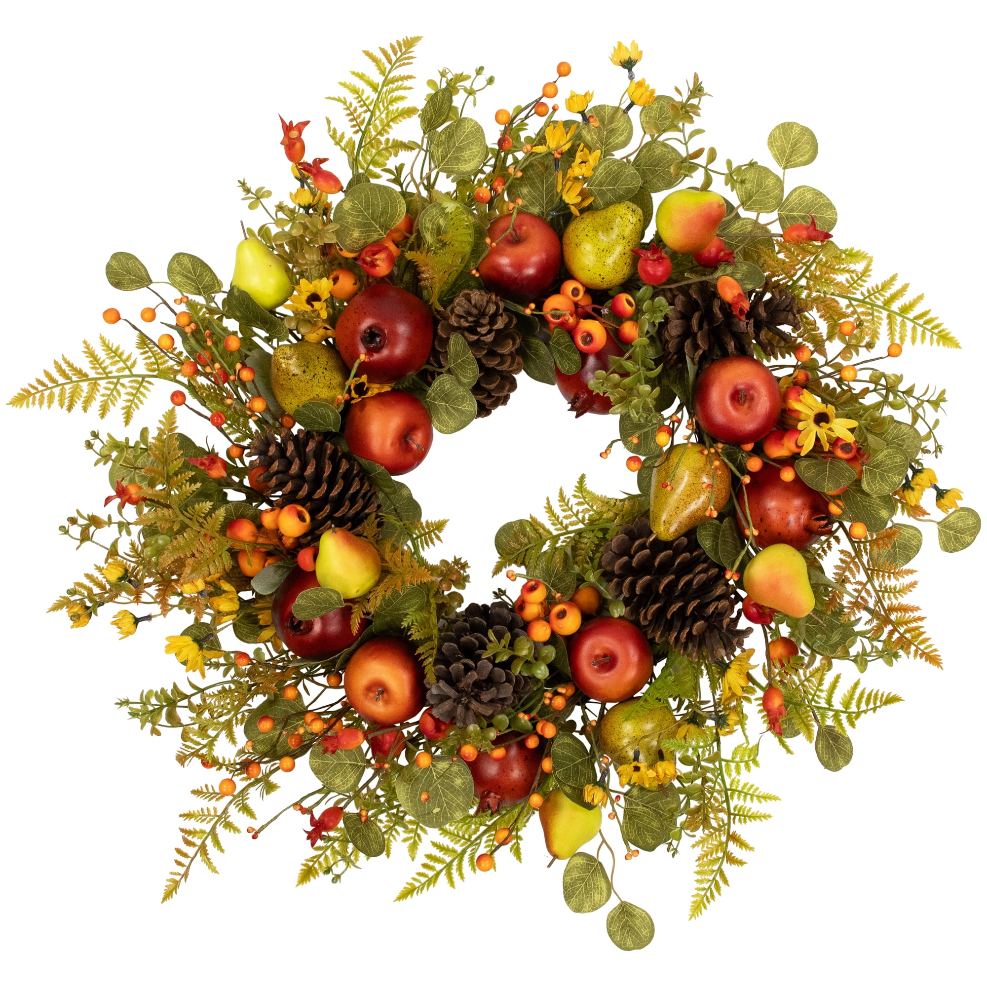 Northlight Apples, Pears and Ferns Artificial Fall Harvest Wreath - 26 ...