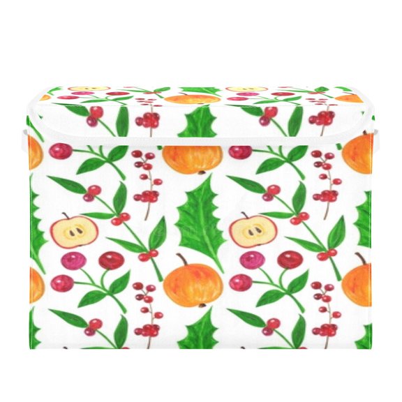 Apples berries holly pattern design Large Storage Bins with Linen Collapsible Foldable Storage Cubes Fabric Closet Organizer Containers box with Flip-Top