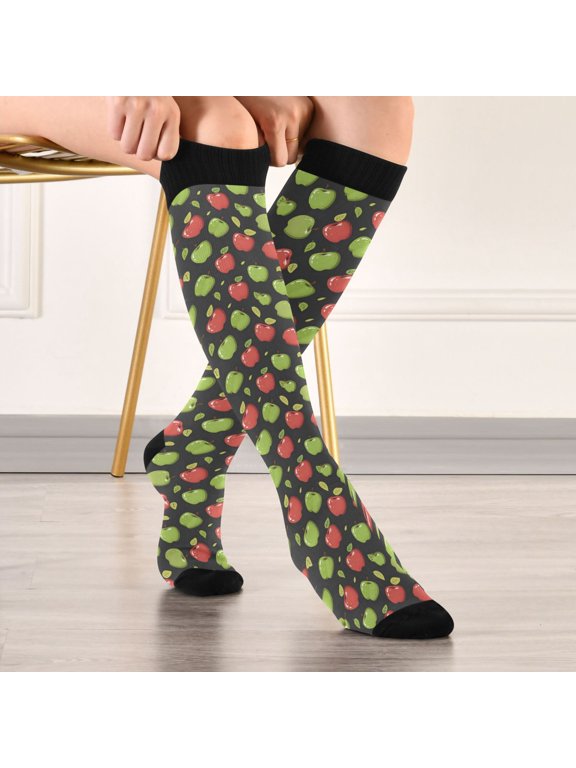 Apples in Red and Green Leaves Compression Stockings Knee High Socks Unisex 1 Pair