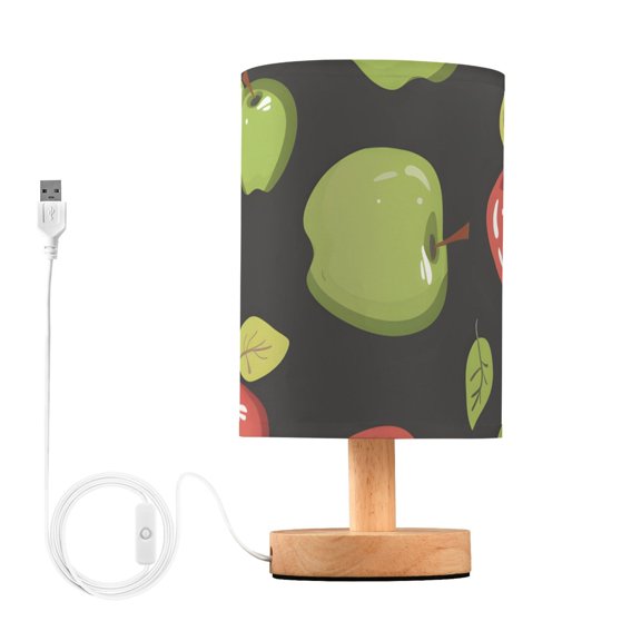 Apples in Red and Green Leaves Table Lamp with USB Port LED Warm Light Lamp Night Light Home Decor