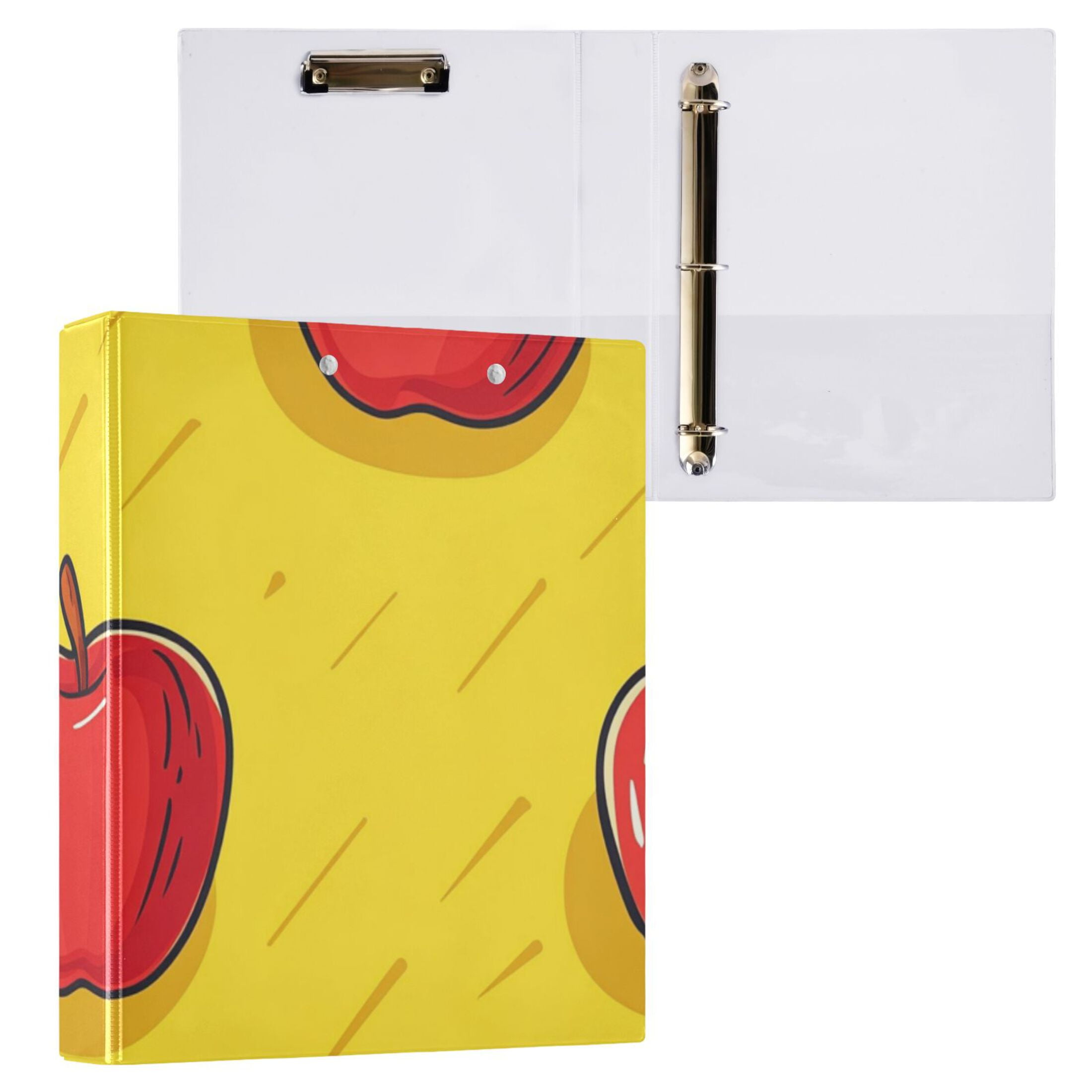 Apples in Yellow 3 Ring Binders 1.5 inch Hardcover File Folders with Interior Pockets A4 Size Organizer for School Office Hospital Set of 2