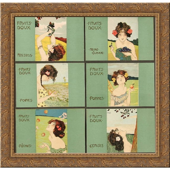 Apples, sweet fruits 20x20 Gold Ornate Wood Framed Canvas Art by Raphael Kirchner