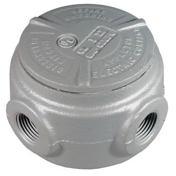 Appleton GRJS50, (5) 1/2"" Hub, Malleable Iron, Round, Conduit Outlet Box, 1 pc