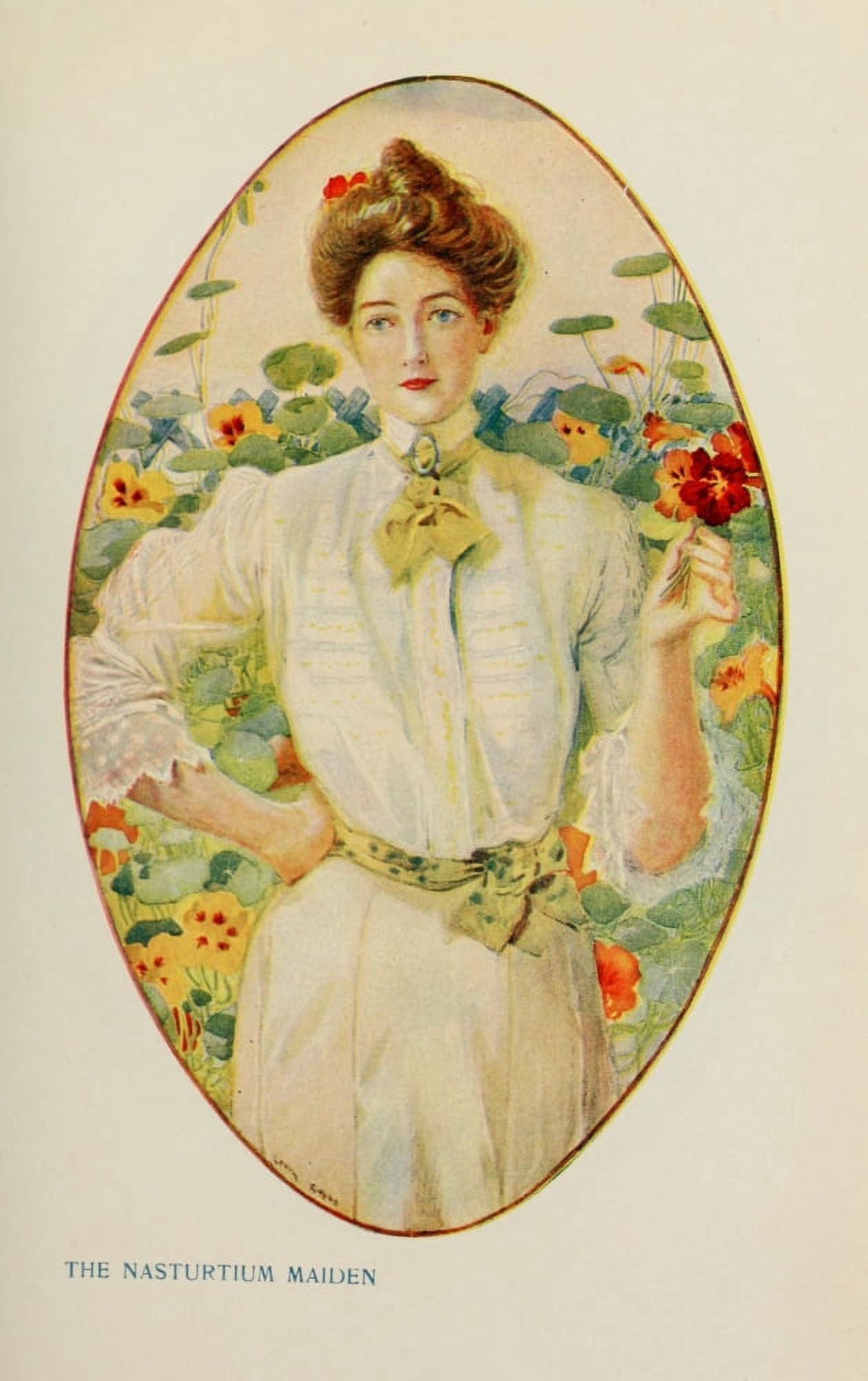 Appletons Booklovers Magazine 1904 The Nasturtium Maiden Canvas Art - Louis Rhead (18 x 24)