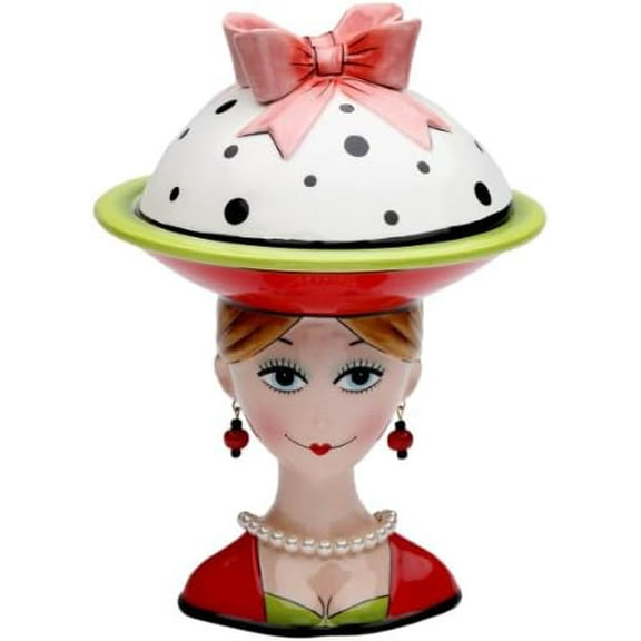 Appletree Design Multicolored Ceramic 8-Inch Round Cake Stand, Lady's, Includes Cover