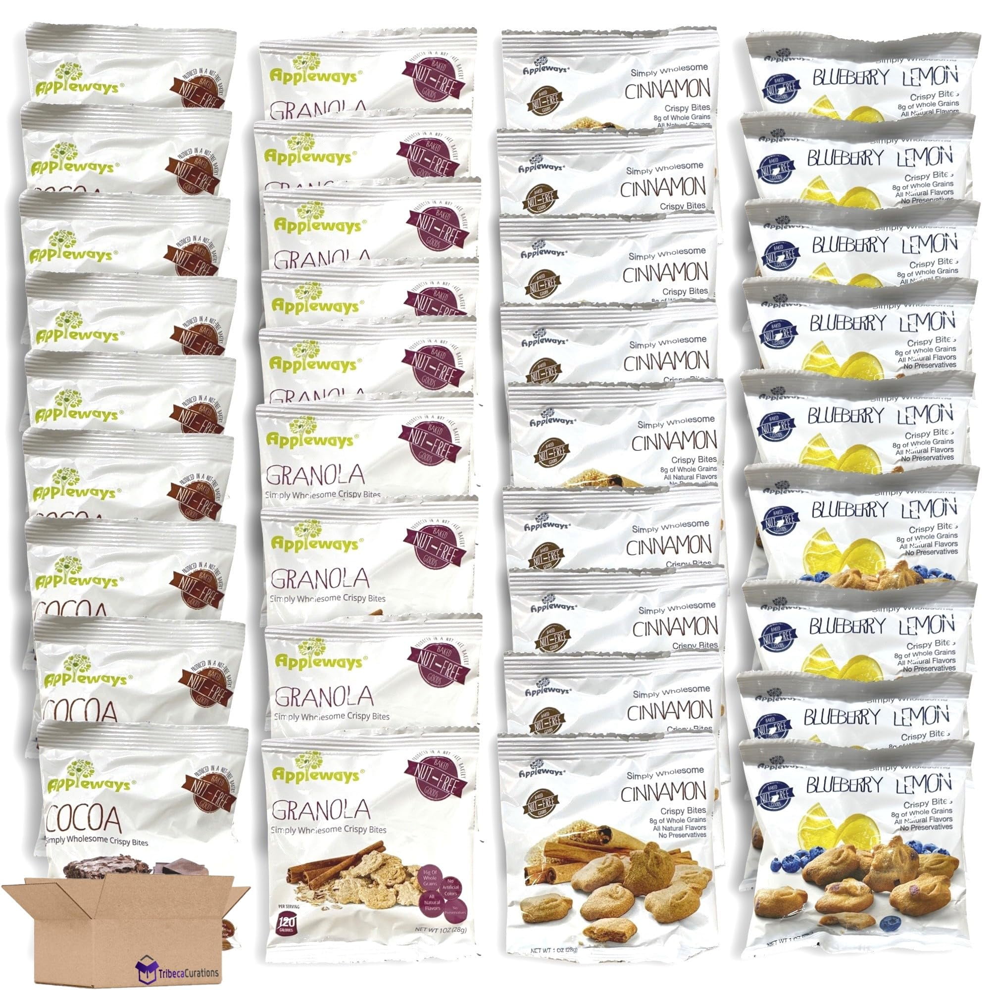Appleways Simply Wholesome Crispy Bites Variety Pack 1 Ounce Blueberry Lemon, Cinnamon