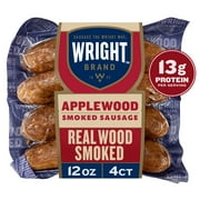 Wright Brand Real Wood Smoked Applewood Smoked Sausage, 12 oz, 4 Count
