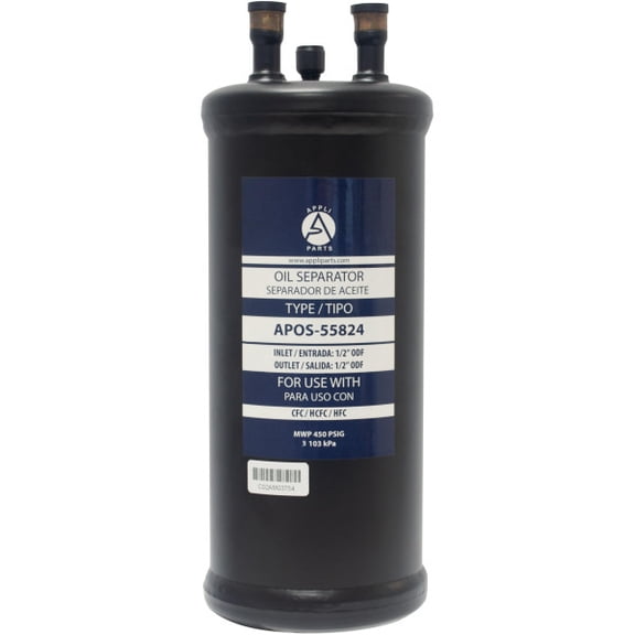 Appli Parts APOS-55824 1/2 in ODF Oil Separator, compatible with CFC,HCFC,HFC,R22,R407C,R502,R134a,R404A,R507, Working temperature 14 F to 266 F