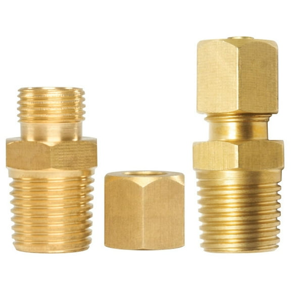 Appli Parts APWF-100BC 1/4 in Brass Compression Fitting reduction coupling for in line water filter with Male 3/8 in NPT connection for Copper or PVC tubing