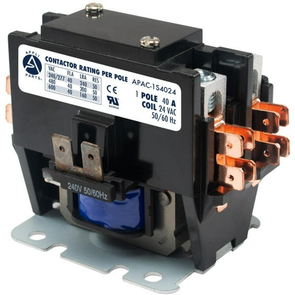 Appli Parts APAC-1S4024 Heavy Duty 1 Pole with Shunt Contactor 40 Amp 24 Volt Coil Replacement for ac Compressor and Electrical Applications UL E476929