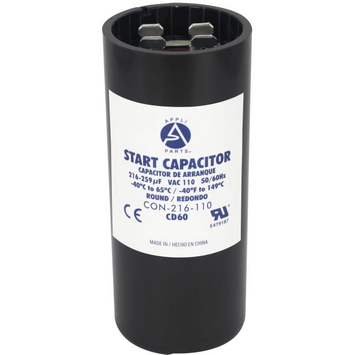 Universal Fit Black Motor Start Capacitor 216-259 Mfd 110-125 VAC