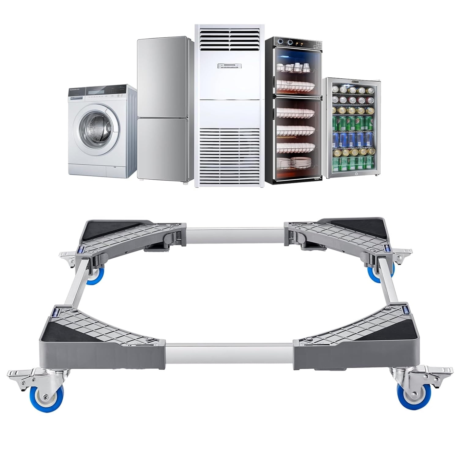 Appliance Dolly Cart, Mini Fridge Stand Furniture Dolly with 4 Twin Locking Wheels, Adjustable Furniture Mover Mobile Roller Base for Washing Machine, Dryer, Refrigerator, Laundry Pedestal