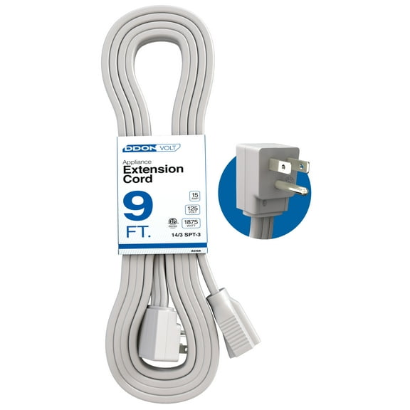 Appliance Extension Cord - 9ft Heavy Duty Extension Wire for Air Conditioner, Refrigerator, & All Major Appliances - 14 Gauge High Voltage 3 Prong Flat-End Appliance Cord for Indoor Power by DDON USA