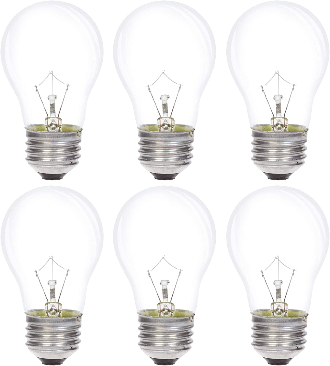 Appliance Light Bulb A15 25W (6 Pack) Incandescent Mini-Standard Shape with E26 Standard Medium Screw Base for Refrigerators, Ovens, 110V 120V 130V, Dimmable, 2700K Warm White
