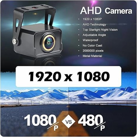 Applicable to AHD 1080P PAL 4Pin Fisheye Lens Mini Size Car Rear View Reverse Camera Night Vision Waterproof Compatible For Caravan Truck Rv Van(Camera with 5m)