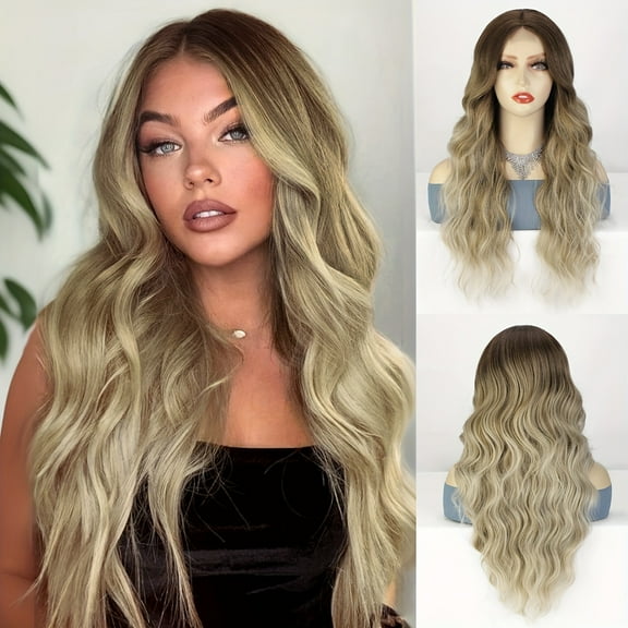 Applicable and Compatible with Xuchang European and American Style Women's Lace Front Wig Middle Part Small Lace Highlight Long Curly Hair Synthetic Wig Export Wigs