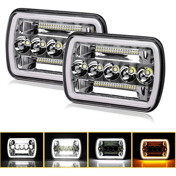 Applicable to A Pair 45w Headlights 5x7 Angel Eyeswhite and Amber,