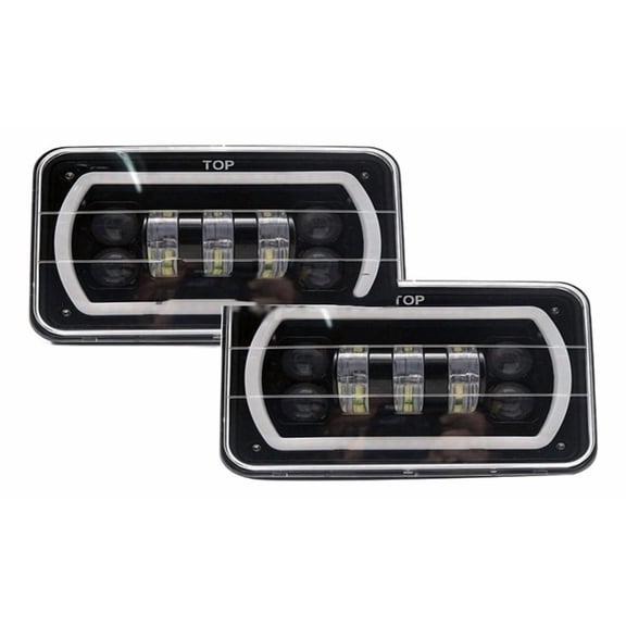 Applicable to A Pair of 4x6 Rectangular LED Headlights with Magnifying Lens and Angel Eyes (Hi/Lo Light)