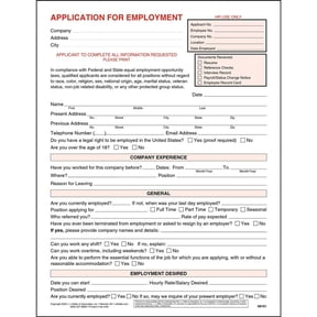 Application for Employment Form, 8.5 x 11 , 25 Pack