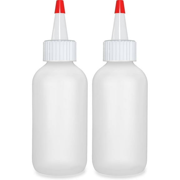 Applicator Bottles with Red Top Cap, Squeeze 4 OZ Empty Plastic Bottles, Refillable - Multi Purpose (Pack of 2)