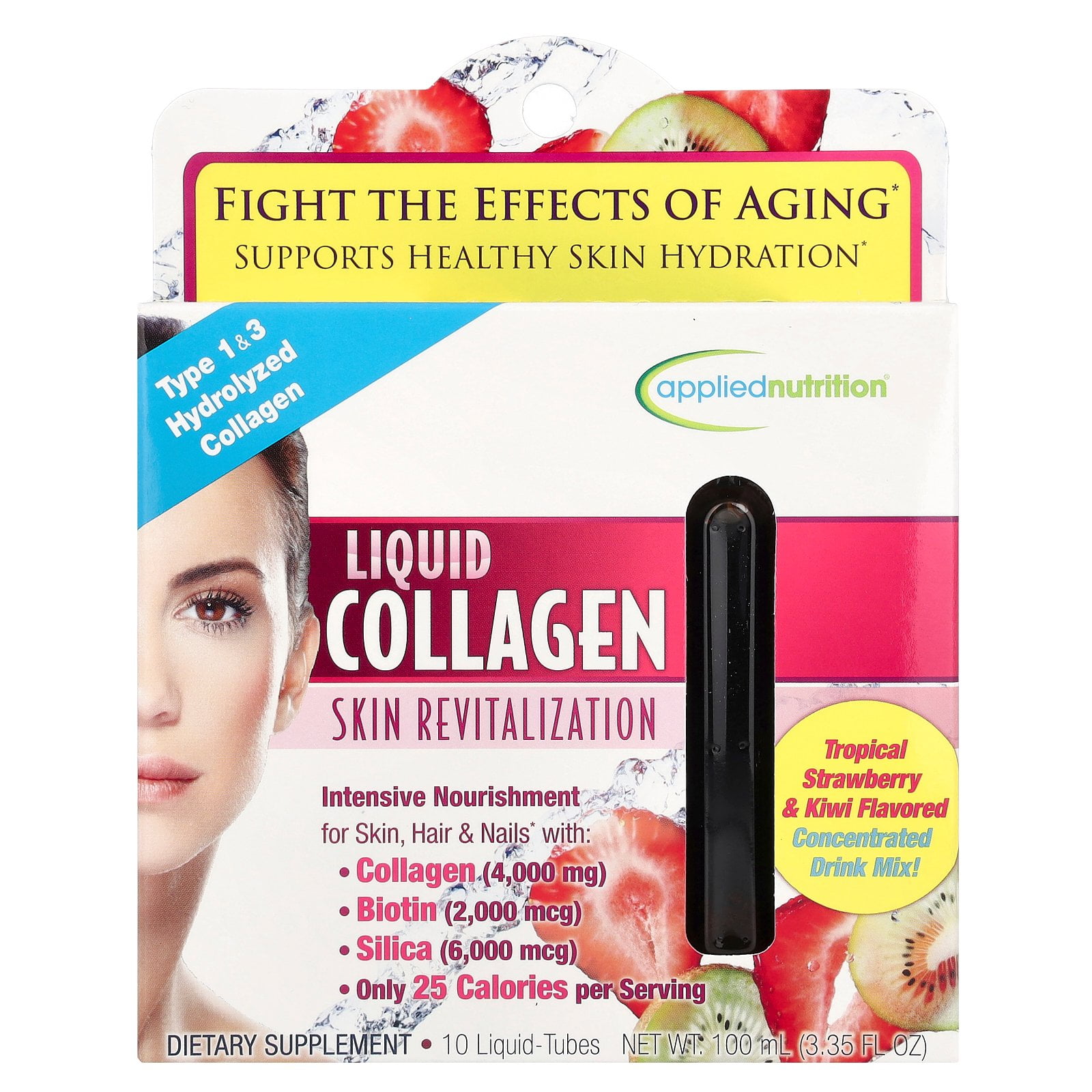 Applied Nutrition Collagen Skin Revitalization Liquid, Strawberry and Kiwi, 10 mL