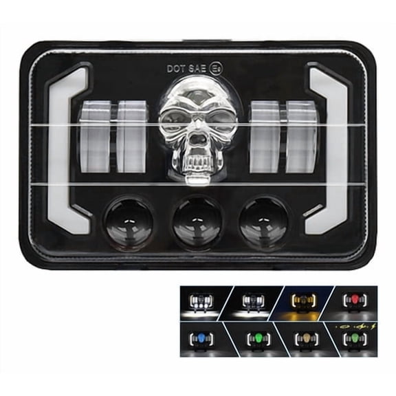 Applies to 4 x 6 Inch Skull Shaped RGB LED Headlight