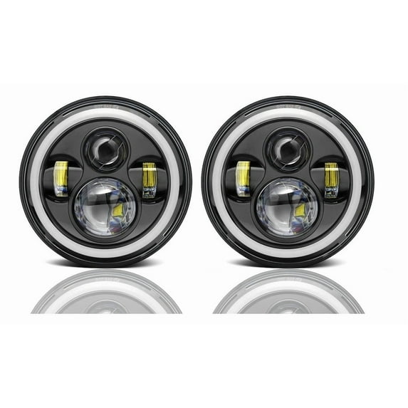 Phare 1 Paire Feux Circulation 75W LED H4 7 Pouces Angel Eyes H4 Phare