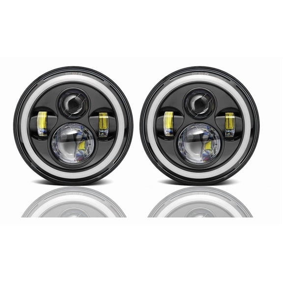 Applies to Pair 7'' H4 LED Headlights DRL Angel Eyes Wrangler Jeep Beetle