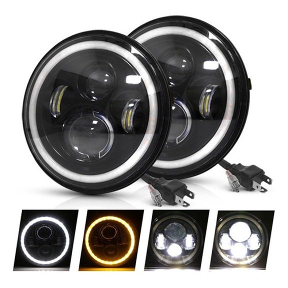Applies to Pair 7'' H4 LED Headlights DRL Angle Eyes Wrangler Jeep Volcho