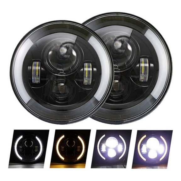 Applies to Pair 7'' H4 LED Headlights DRL Angle Eyes Wrangler Jeep Volcho