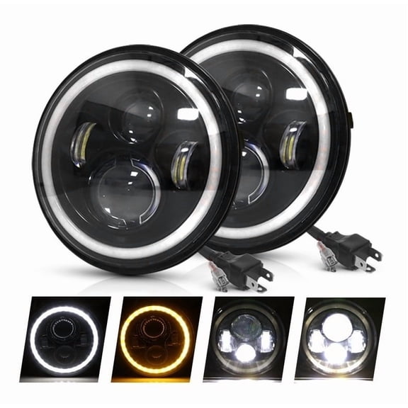 Applies to Pair 7'' H4 LED Headlights DRL Angle Eyes Wrangler Jeep Volcho