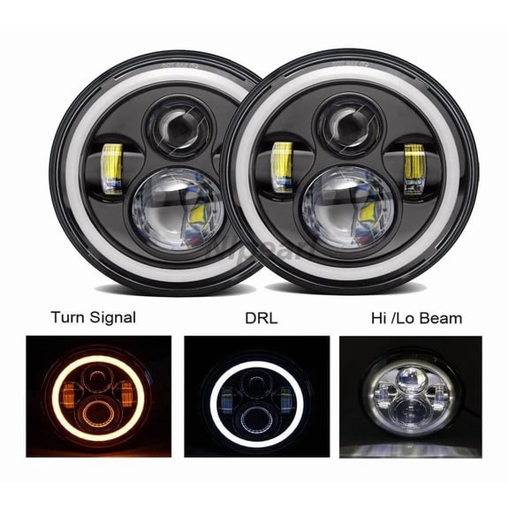 Applies to Pair 7'' Round LED Headlights Angel Eye H4 Wrangler Jeep Beetle