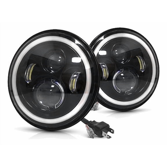 Applies to Pair 7'' Round LED Headlights Angel Eye Wrangler Jeep Volcho