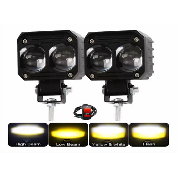 Applies to Pair of Dual Color LED Motorcycle Auxiliary Headlights, High/Low Beam, Strobes