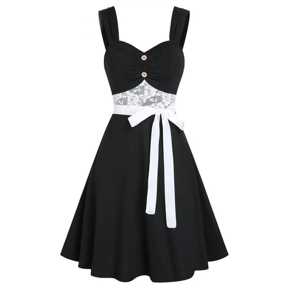 Appliqué Lace Up Flare Camisole Dress A Line High Waist Camisole Mini Bustier Bustier Dress Sleeveless Women Girls Robe-Black5501-XXXL