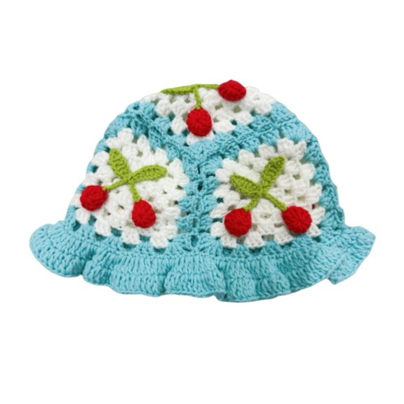 Applique Bucket Hat Woolen Hat with Cherry Applique Cartoon Style Children's Headwear for Kids Photography Birthday Parties Outdoor