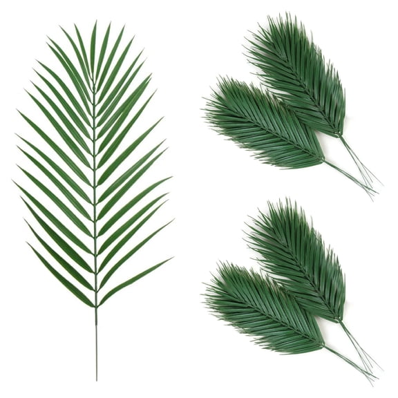 Appoft 16 PCS Artificial Palm Leaves, Faux Large Palm Fronds Fake Tropical Plant Simulation Safari Leaves with Stems for Home Hawaiian Luau Party Jungle Beach Theme Party Decoration