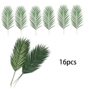 Appoft 16 PCS Artificial Palm Leaves, Faux Large Palm Fronds Fake Tropical Plant Simulation Safari Leaves with Stems for Home Hawaiian Luau Party Jungle Beach Theme Party Decoration