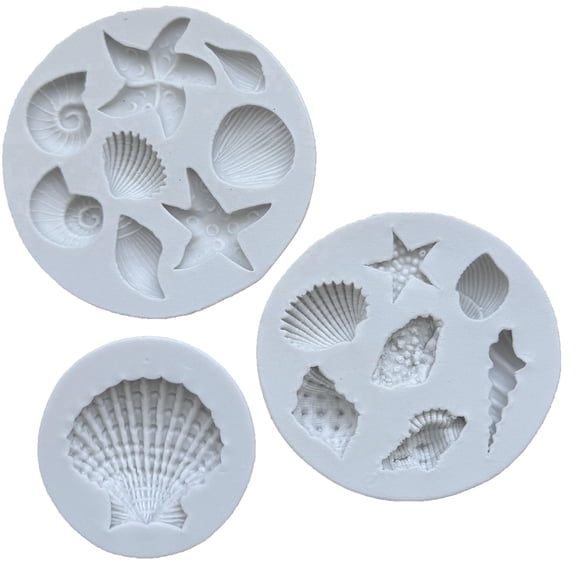 Appoft 3 PCS Marine Theme Cake Fondant Silicone Mold Seashell Conch Starfish Coral Baking Molds for DIY Cake Decoration Chocolate Candy Polymer Clay Crafting Projects