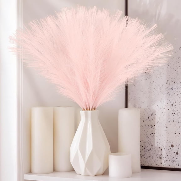 Appoft 50pcs Pink Faux Pampas Grass Decor, 21.6" Short Artificial Pompous Grass Floral Fake Pompas Grass Branches Vase Filler Flower Arrangement for Home Wedding Boho Decor