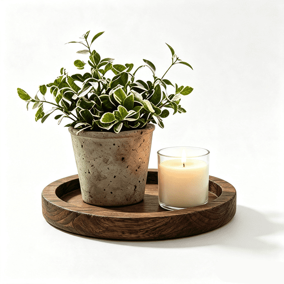 Appoft Candle Plate Holder Tray: Round Wooden Decorative Candle Plate Small Farmhouse Table Centerpiece Rustic Wood Tealight Pillar Trays for Christmas Wedding Halloween Home Decor