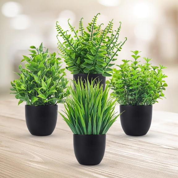 Appoft Fake Plants 4 Packs Artificial Plants Small Faux Plants Black Bathroom Accessories for Halloween Bathroom Home Kitchen Coffee Table Office Desk Decor Indoor