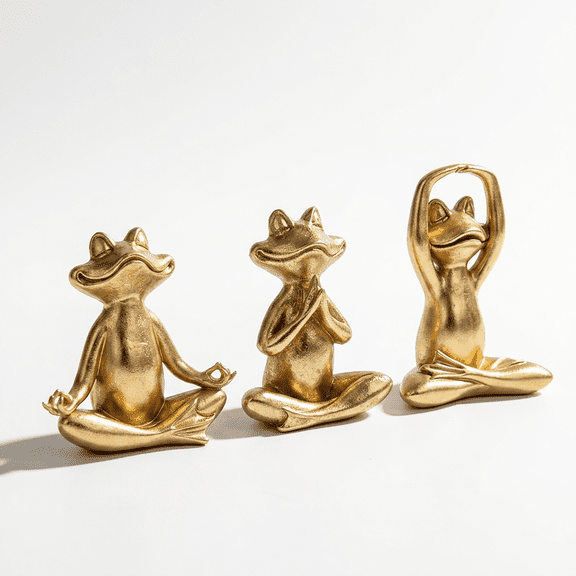 Appoft Gold Frog Figurines Yoga Decor 3.7In Set of 3 Frog Yoga Statues for Modern Living Room Desk Table Home Office Bookshelf Shelves Sculptures Decor,Gifts for Mom Women